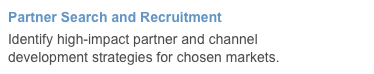 Partner Search and Recruitment
Identify high-impact partner and channel development strategies for chosen markets. 